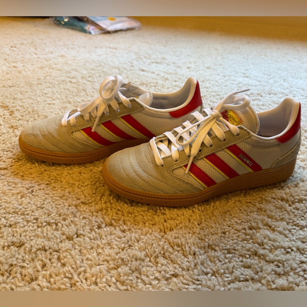 Adidas Women’s Busenitz Pro Tan and Red Striped Sneakers